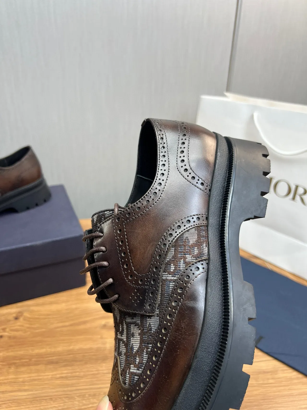 Brown Black Detailing Patterned Textile Overlay Brogue 8