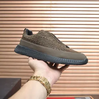 Brown Black Slip-On Embossed Monogram Upper Sneakers