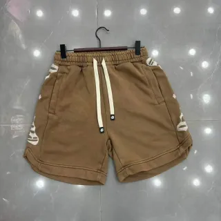 Brown White Elastic Waistband Drawstring Closure Shorts