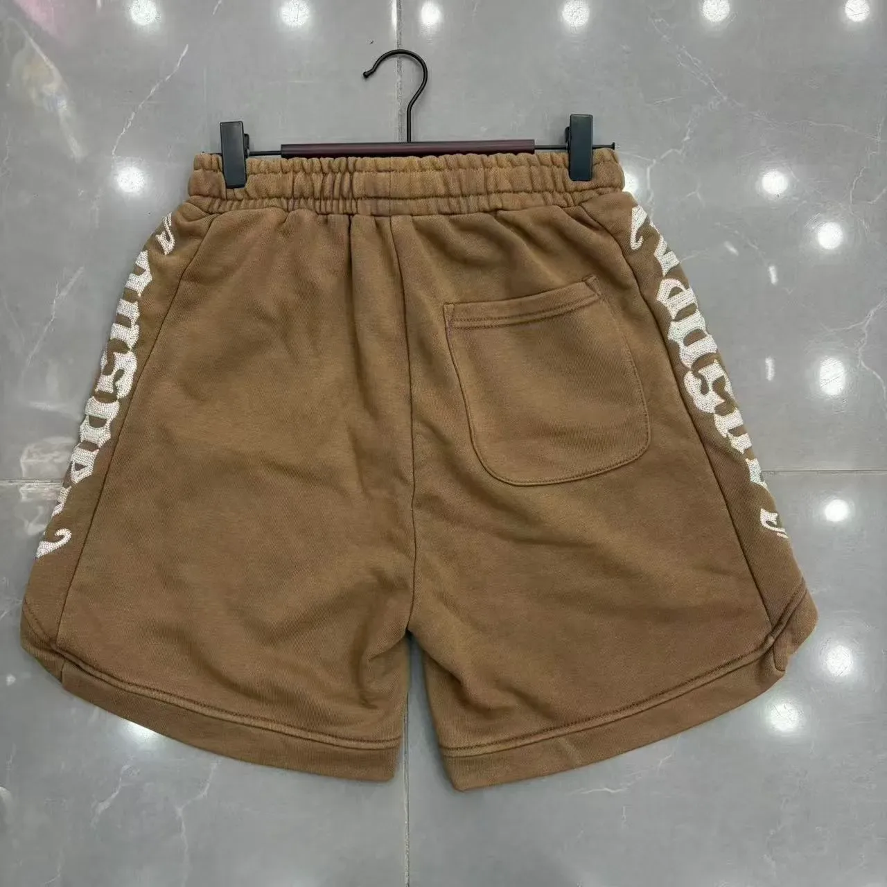 Brown White Elastic Waistband Drawstring Closure Shorts 2
