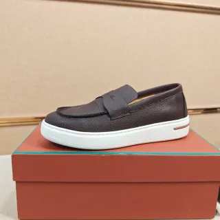 Mocassim Penny Strap Couro Granulado Marrom e Branco
