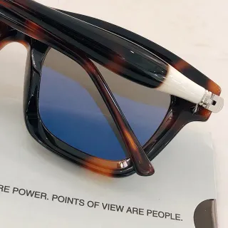 Brown White Rectangular Full-Rim Tortoiseshell Acetate Sunglasses