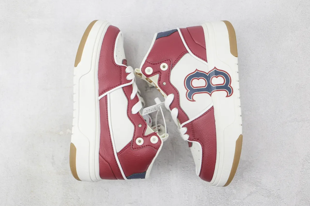 Burgundy White High-Top Leather-and-Synthetic Upper Sneakers 2