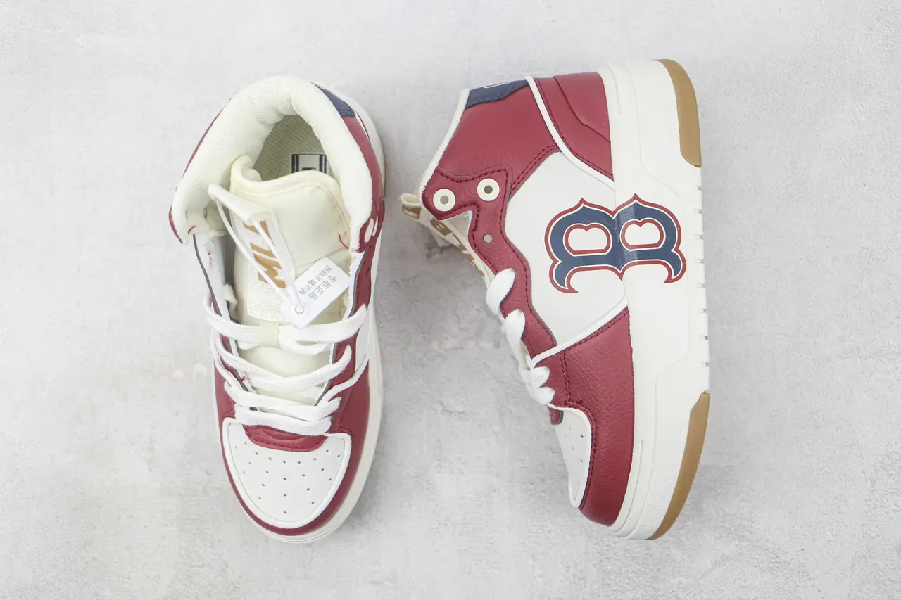 Burgundy White High-Top Leather-and-Synthetic Upper Sneakers 3