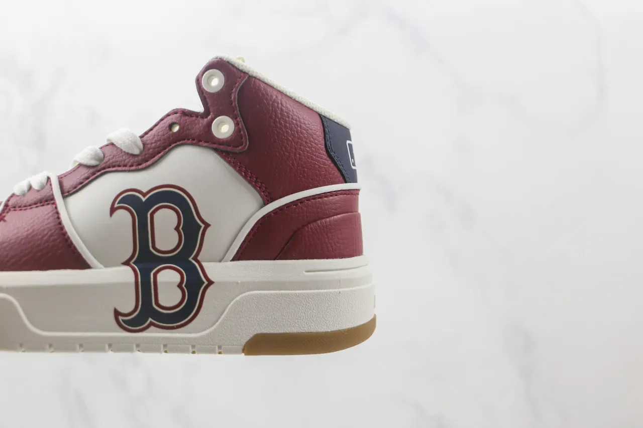 Burgundy White High-Top Leather-and-Synthetic Upper Sneakers 7