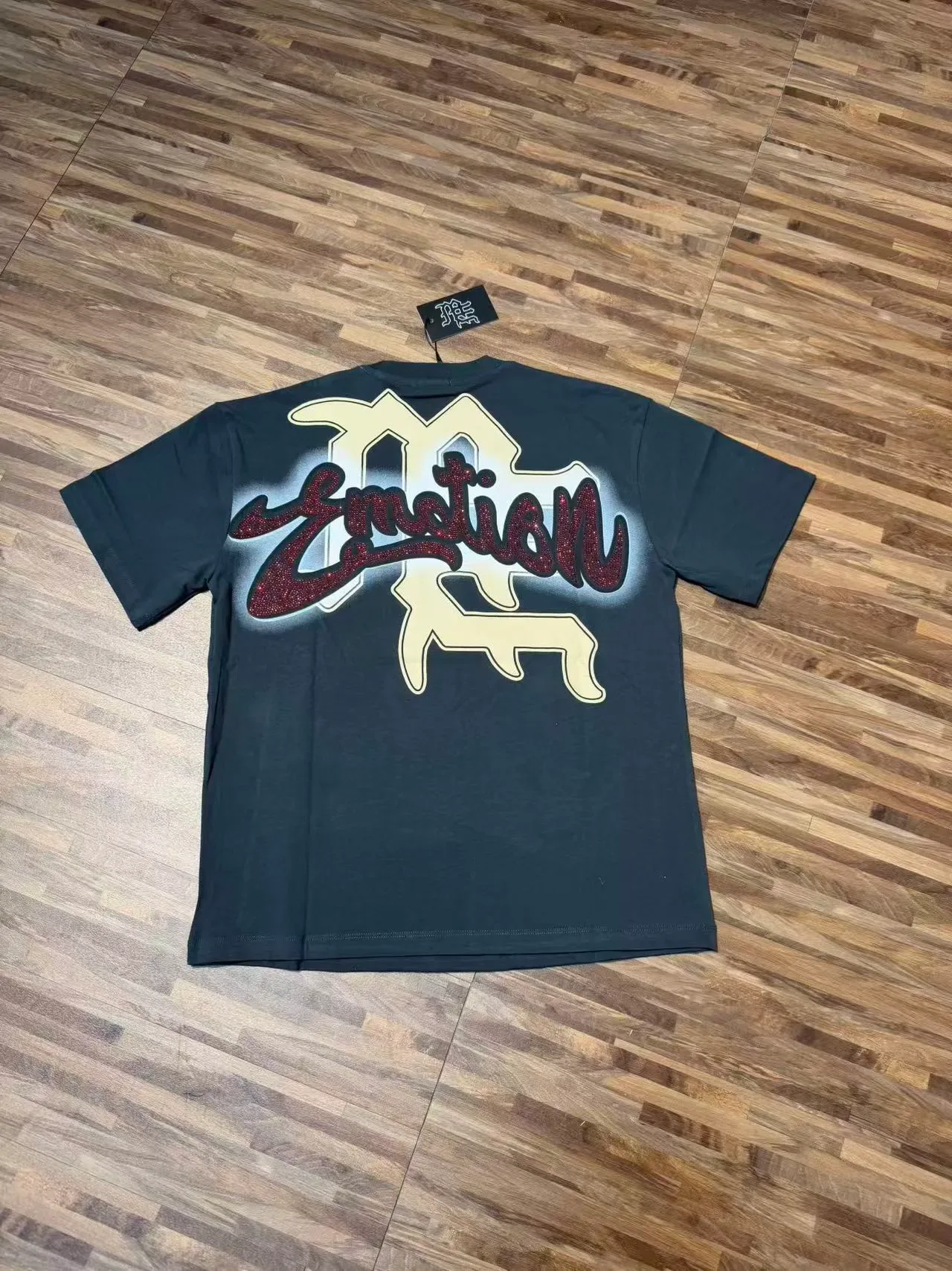 Charcoal Gray Glitter 'Emotion' Angel Graphic T-Shirt 3
