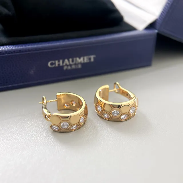 CHAUMET Hexagonal Pavé Hinged Hoop Earrings 4