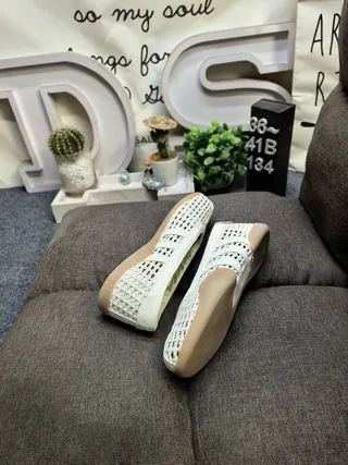 Ballérines plates crème tissées sans lacets slip-on 6