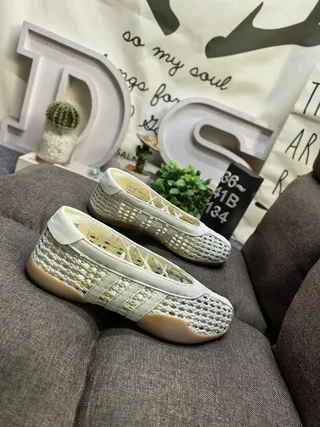 Ballérines plates crème tissées sans lacets slip-on 9