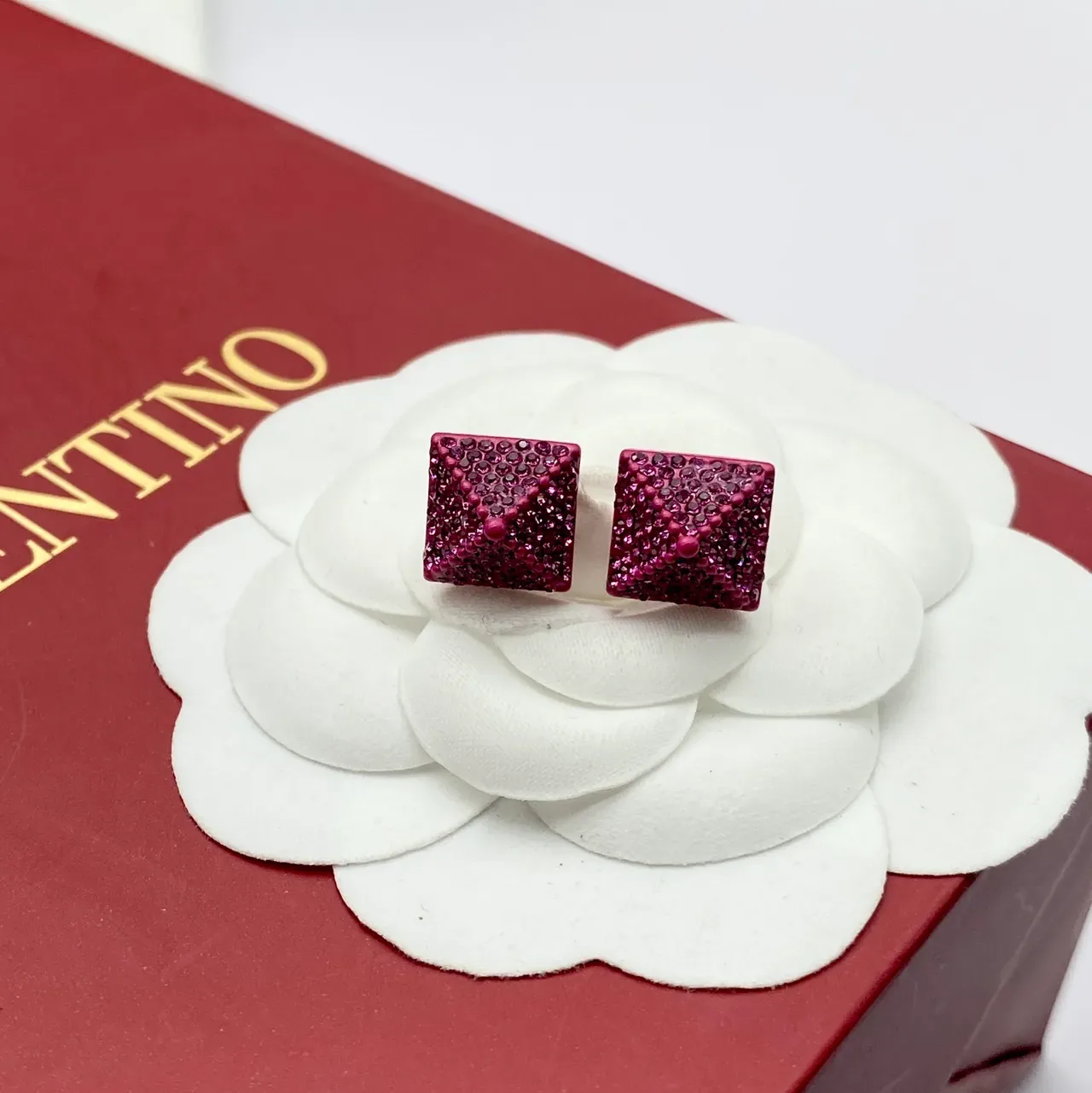 Cubic Pavé-Set Faceted Pink Stud Earrings 6