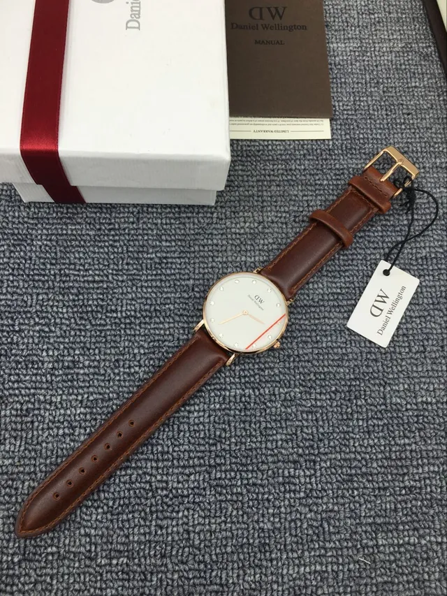 Daniel Wellington Classic Brown White Minimalist Dial Crystal Hour Markers Quartz Watch 4