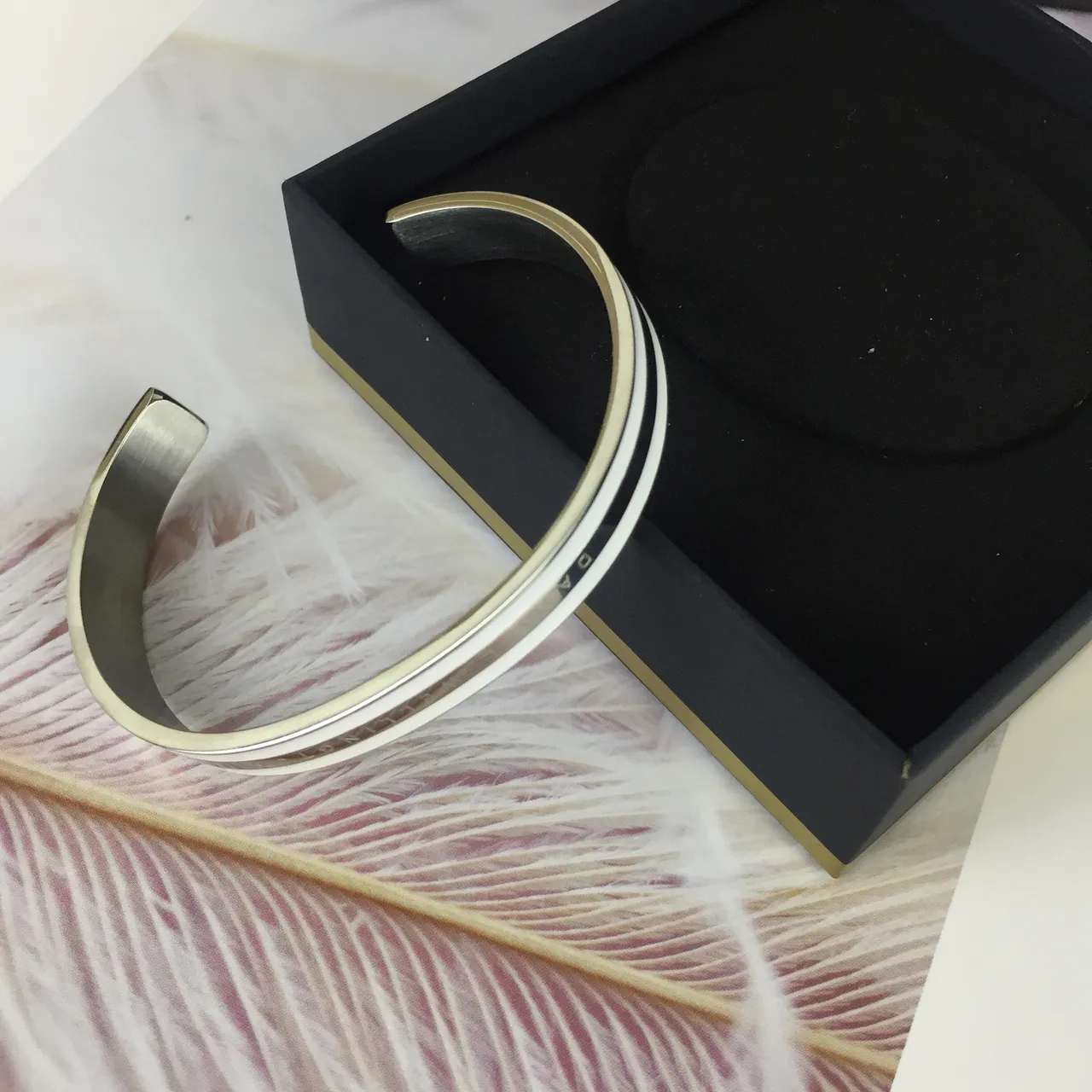 Daniel Wellington Engraved White Enamel Cuff Bracelet 3