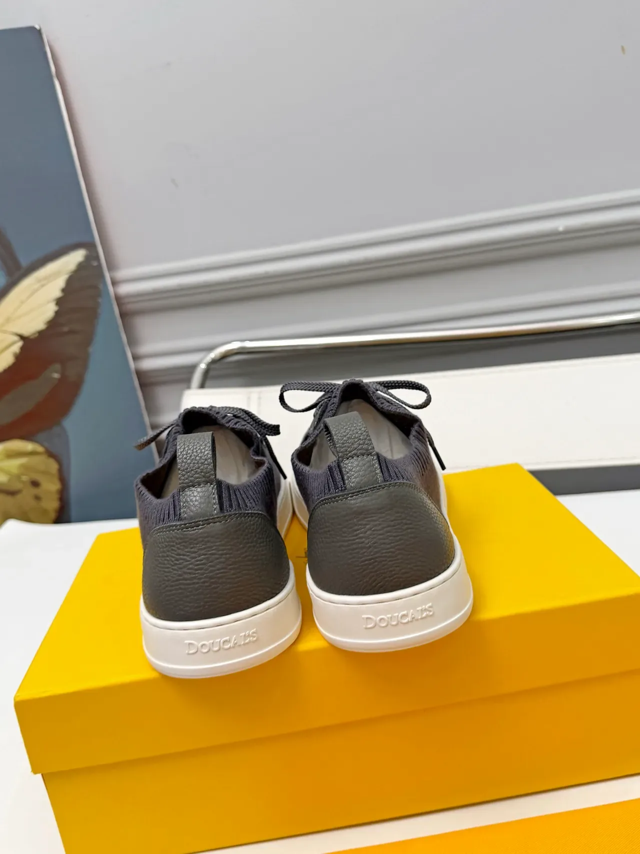 Sneakers Low-Top Gris Foncé avec Tissu et Cuir Overlay 3