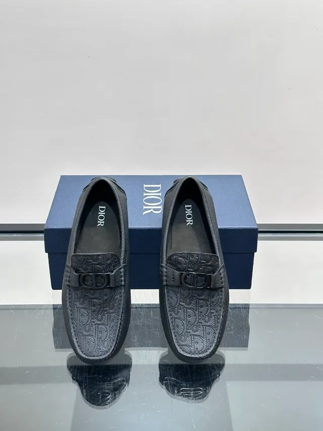 Dark Gray Textured Leather Bit Loafers 4