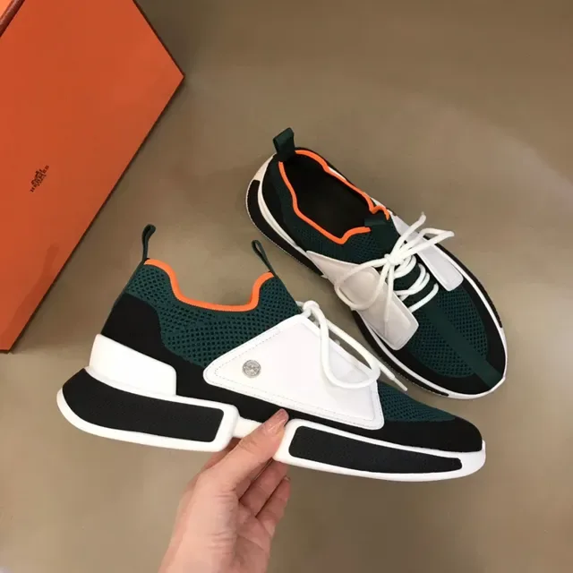 Dark Green Black White Orange Mesh Panel Sneakers 5