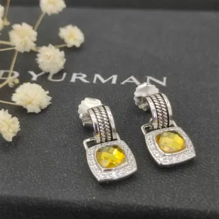 David Yurman Albion Brincos Pedras Amarelas Corte Cushion Pavé Halo
