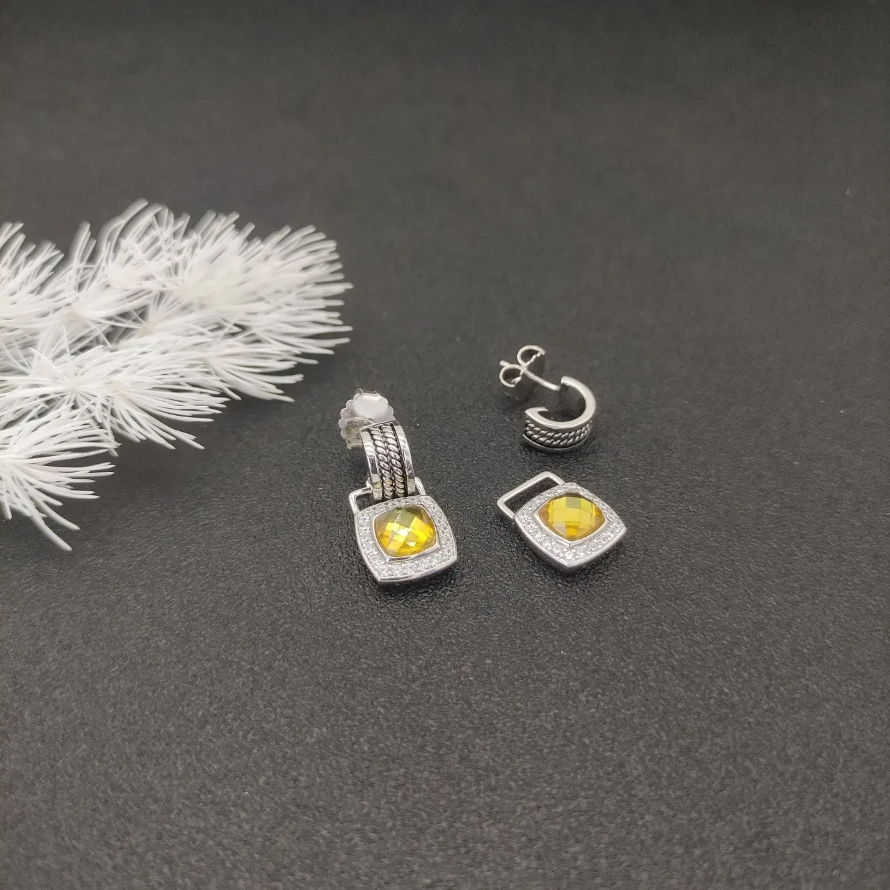 David Yurman Albion Cushion-Cut Yellow Stone Pavé Halo Earrings 3