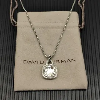 David Yurman Albion Collier Argent Beige Pierre Taille Coussin Pierre Centrale Halo Pavé Diamants