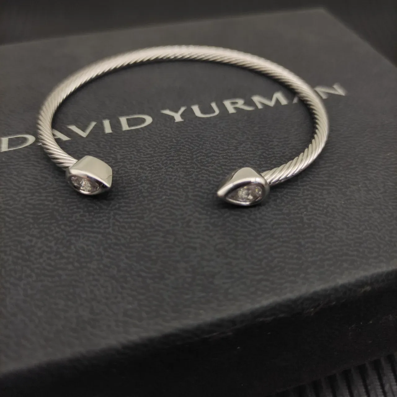 David Yurman Cable Classics Silver Beige Twisted Pear-Shaped Stone Bracelet 7