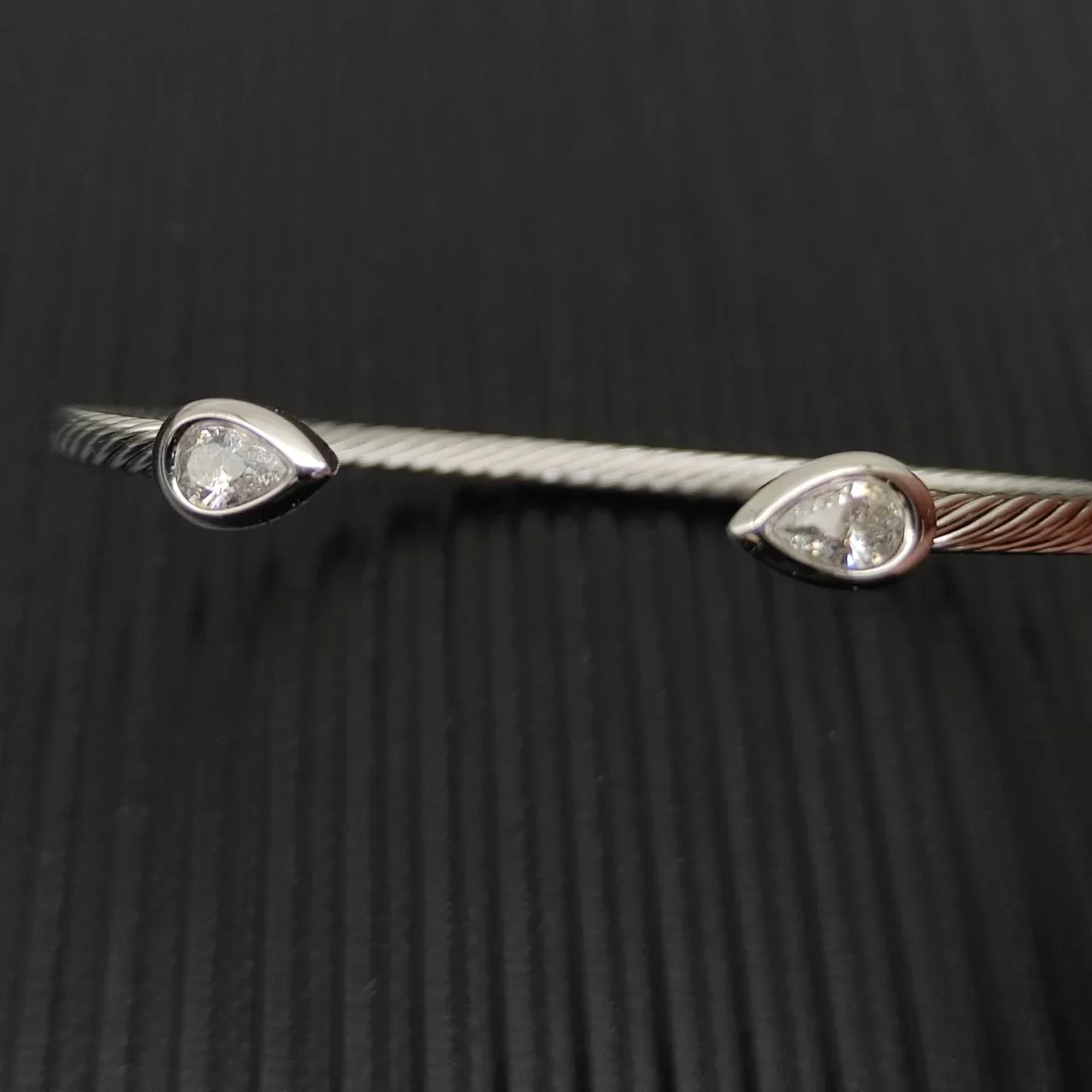 David Yurman Cable Classics Silver Beige Twisted Pear-Shaped Stone Bracelet 9