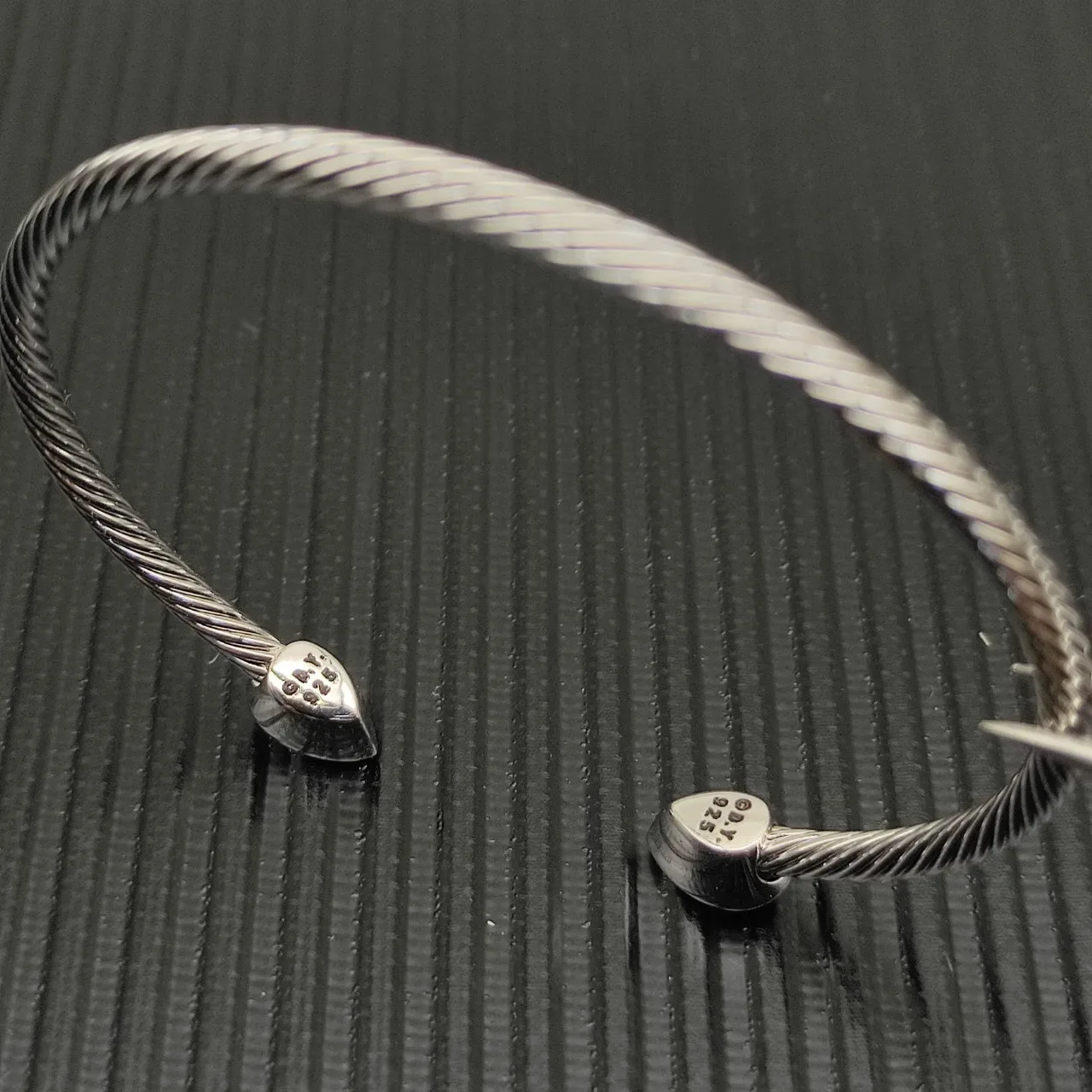 David Yurman Cable Classics Silver Beige Twisted Pear-Shaped Stone Bracelet 11