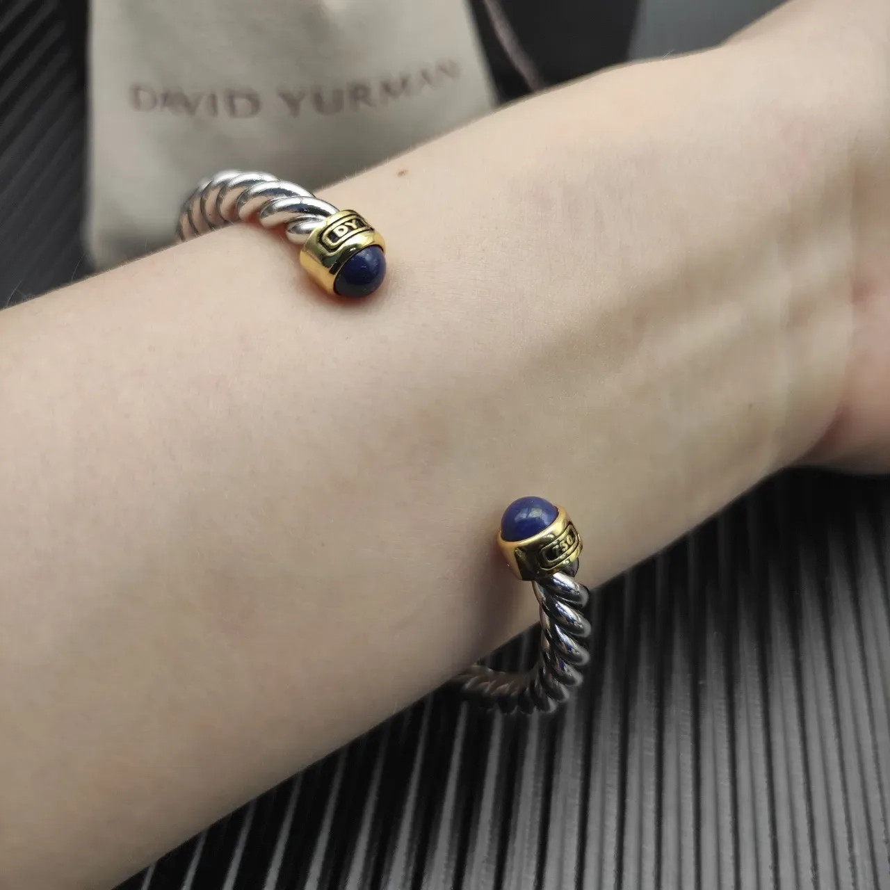 David Yurman Cable Classics Silver Blue Twisted Lapis Lazuli End Caps Bracelet 4