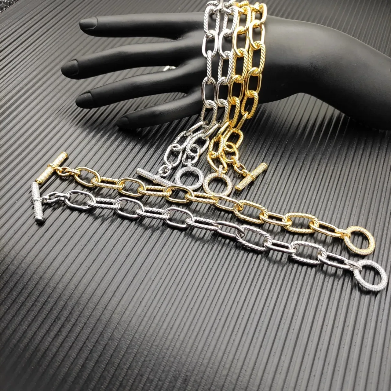 David Yurman Cable Classics Silver Gold Twisted Links Smooth Oval Bracelet 2