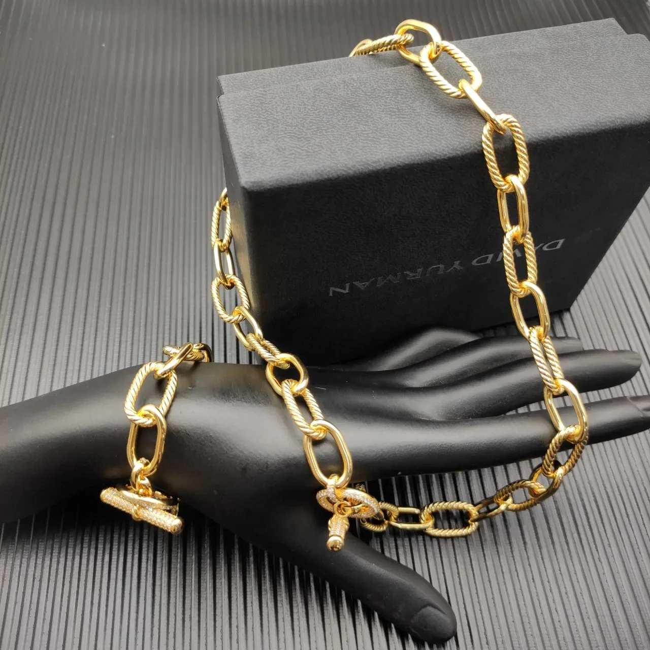 David Yurman Cable Classics Silver Gold Twisted Links Smooth Oval Bracelet 5