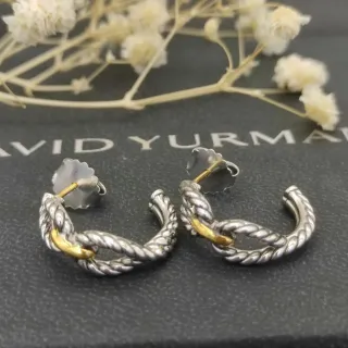 David Yurman Cable Classics أقراط فضة ذهب ملتوية حبل ثنائي اللون