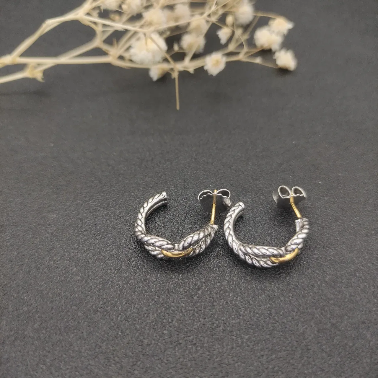 David Yurman Cable Classics Silver Gold Twisted Rope Two-Tone Earrings 3