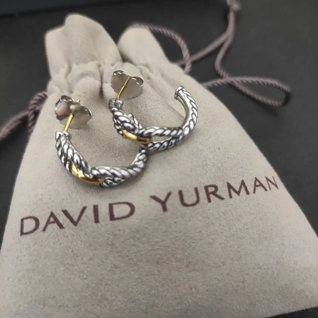 David Yurman Cable Classics Silver Gold Twisted Rope Two-Tone Earrings 8