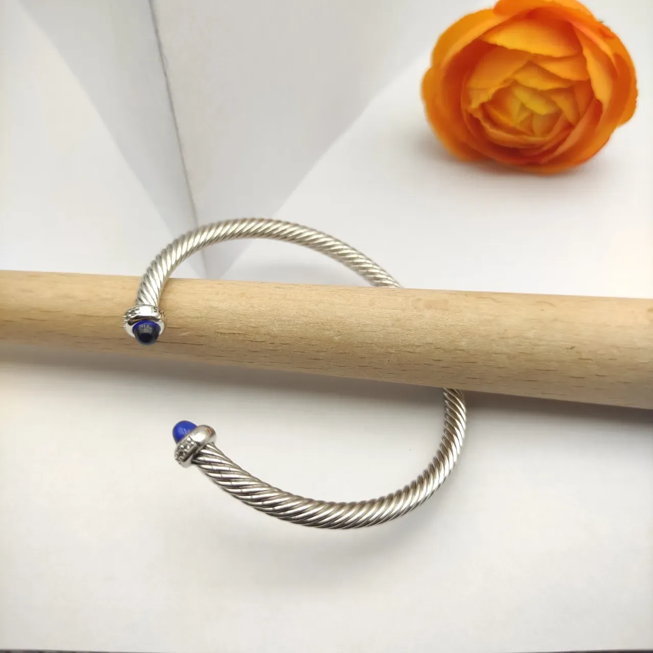 David Yurman Cable Classics Twisted Silver-Tone Blue Cabochon Bracelet 4