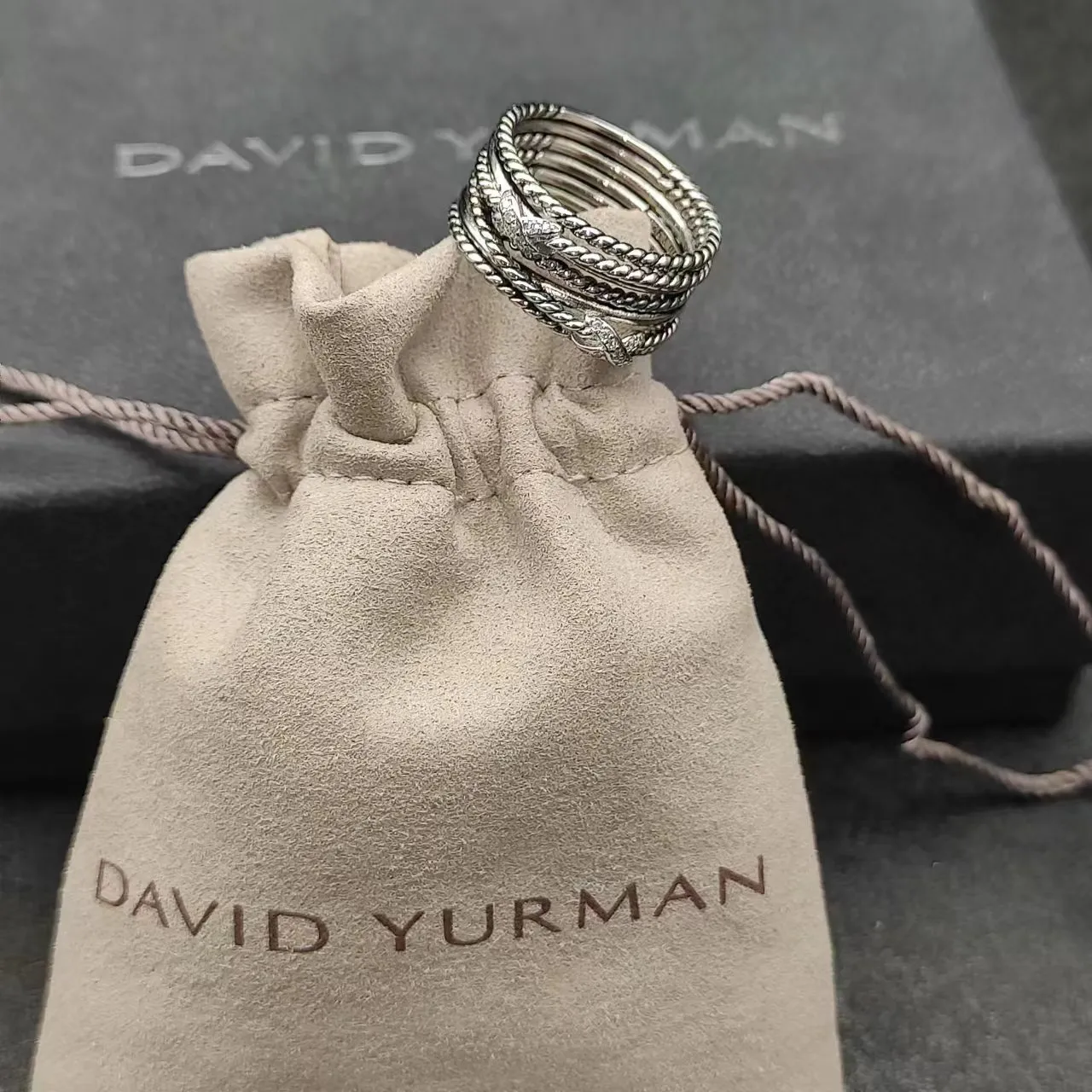 David Yurman Cable Collectibles Silver Multi-Band Twisted Ring 9