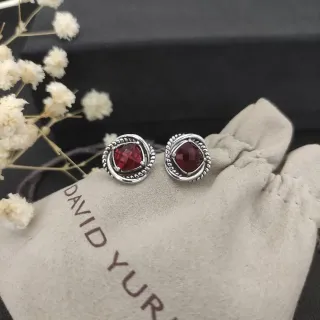 David Yurman أقراط ستد حجر أحمر مقطع حبل ملتوي