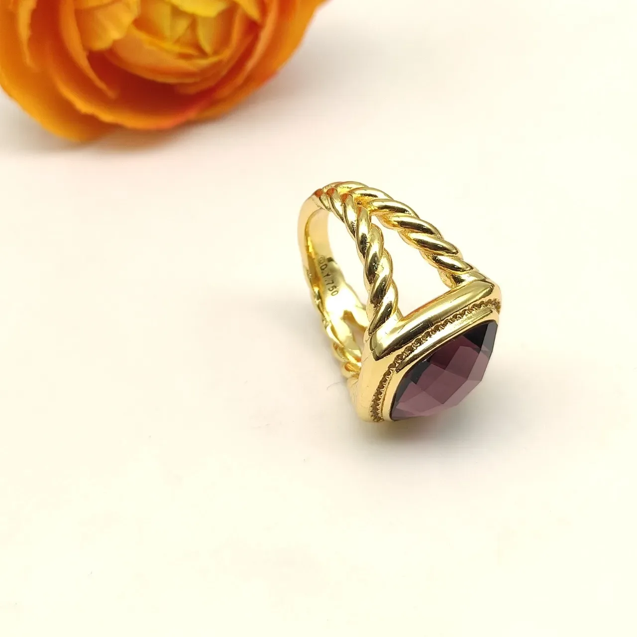 David Yurman Gold-Tone Faceted Purple Gemstone Ring 5
