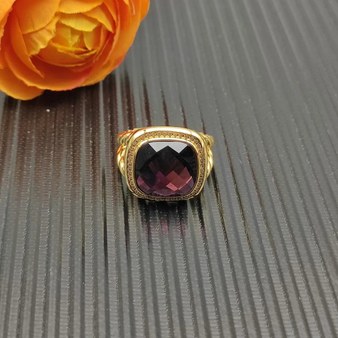 David Yurman Gold-Tone Faceted Purple Gemstone Ring 7