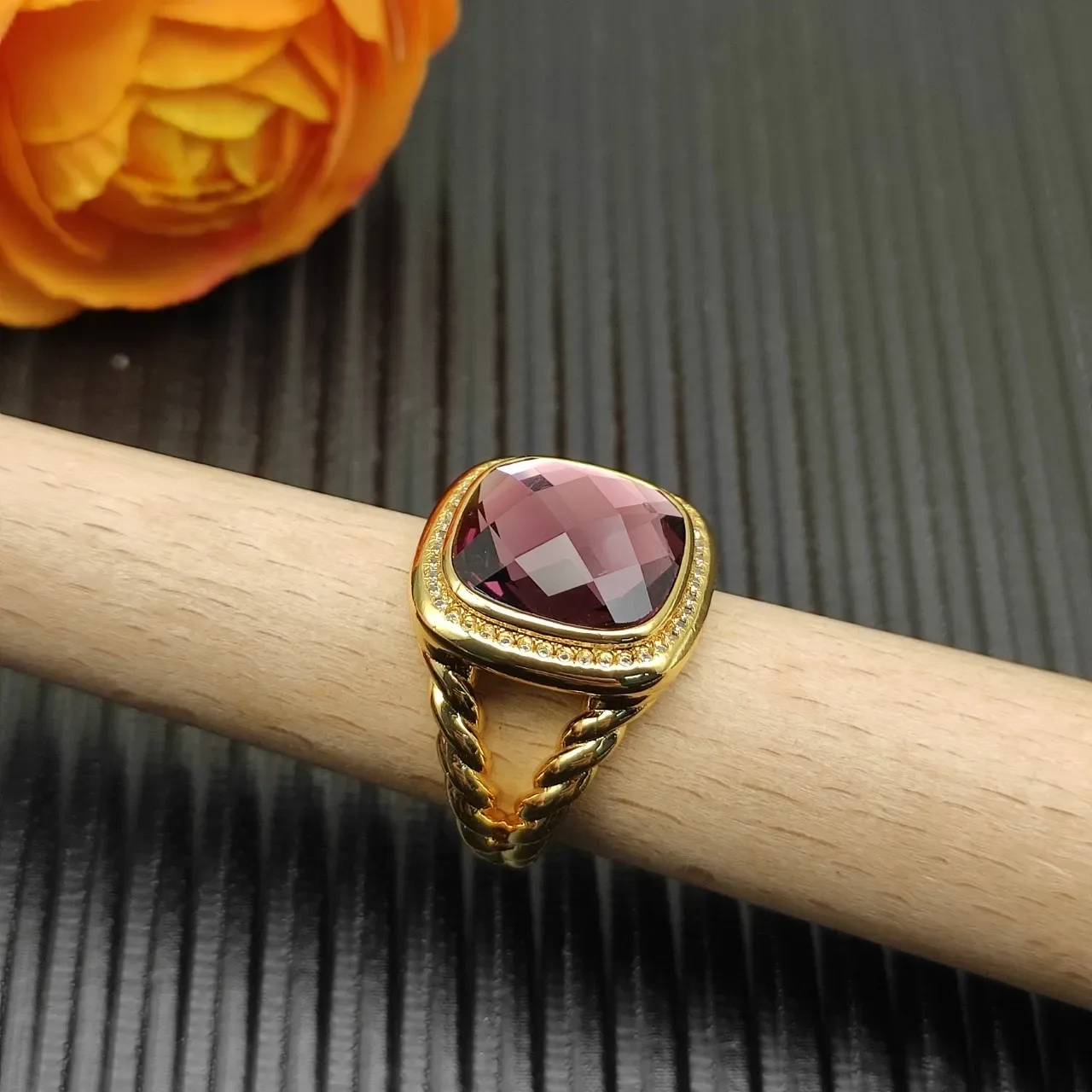 David Yurman Gold-Tone Faceted Purple Gemstone Ring 8