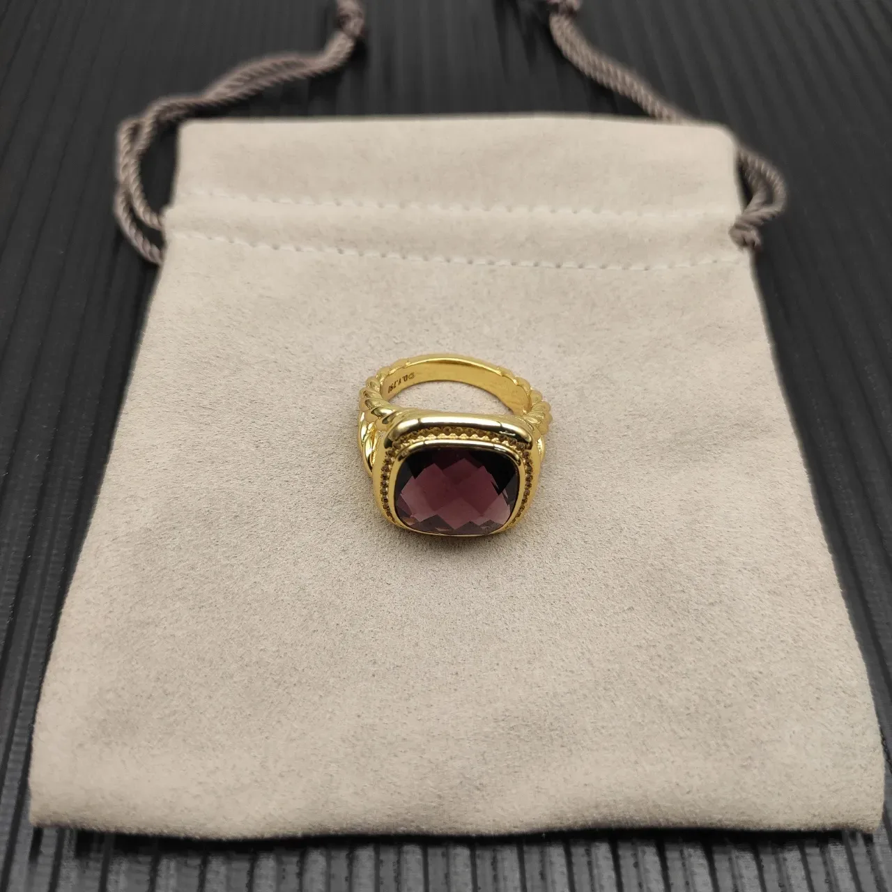 David Yurman Gold-Tone Faceted Purple Gemstone Ring 9