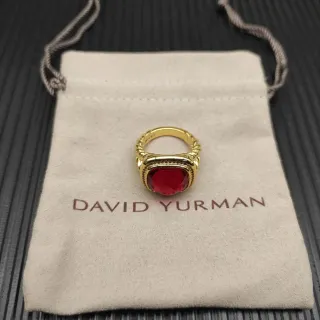 David Yurman लाल सोना ट्विस्टेड केबल बैंड कुशन-कट जेमस्टोन अंगूठी