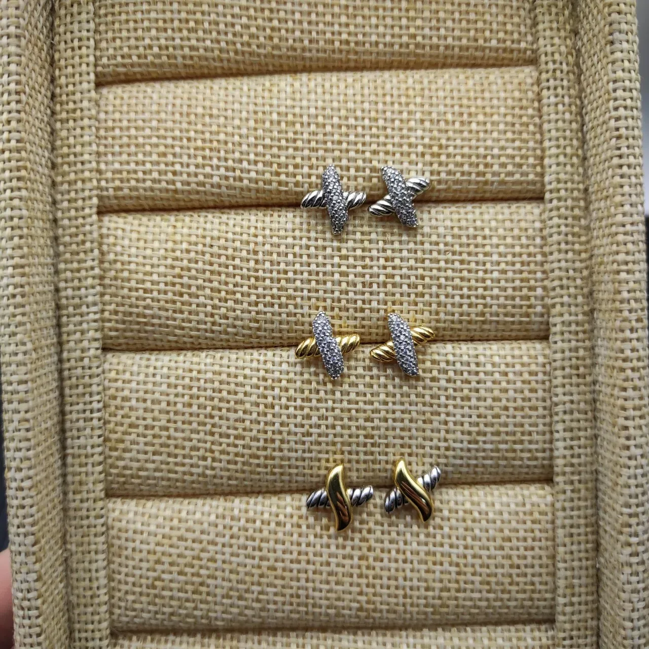 David Yurman X and Cable Motif Pavé Stud Earrings 3