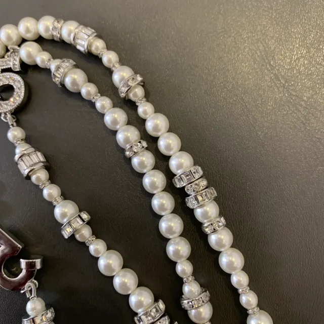 Double-Strand Pearl and Crystal Numeric Charm Necklace 3