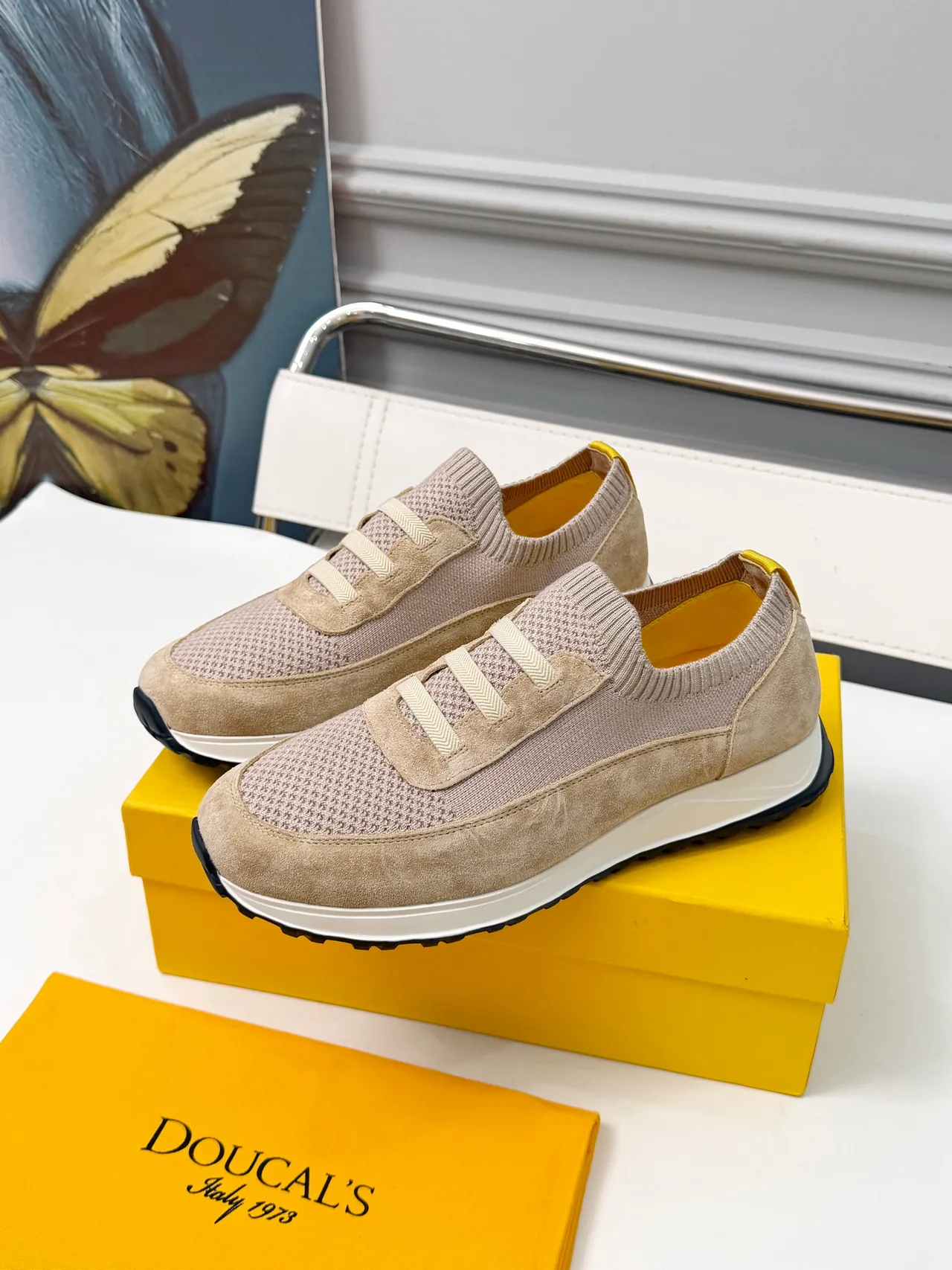 Doucal's Beige Suede and Mesh Slip-On Lifestyle Sneakers 4