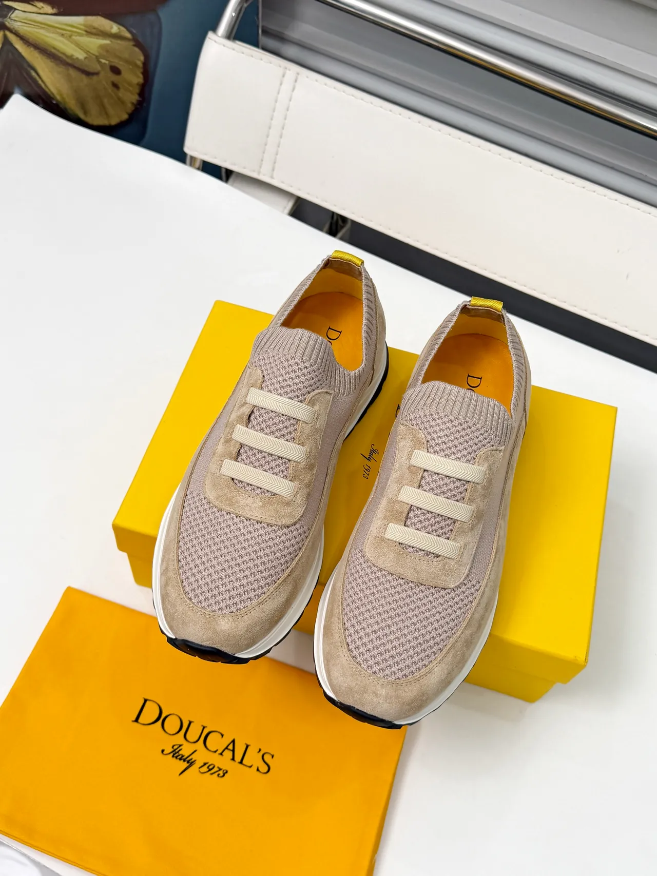 Doucal's Beige Suede and Mesh Slip-On Lifestyle Sneakers 5