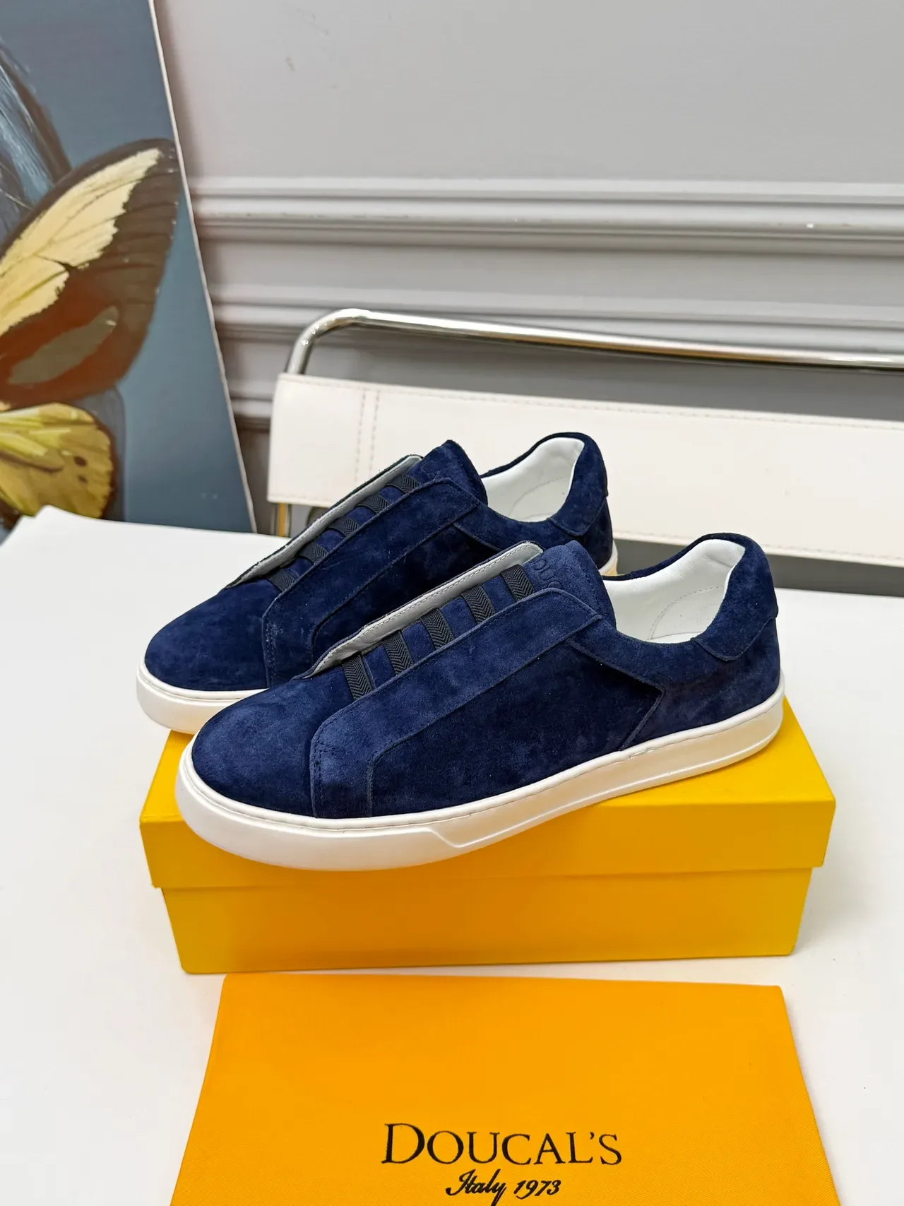 Doucal's Navy Suede Slip-On Lifestyle Sneakers 4