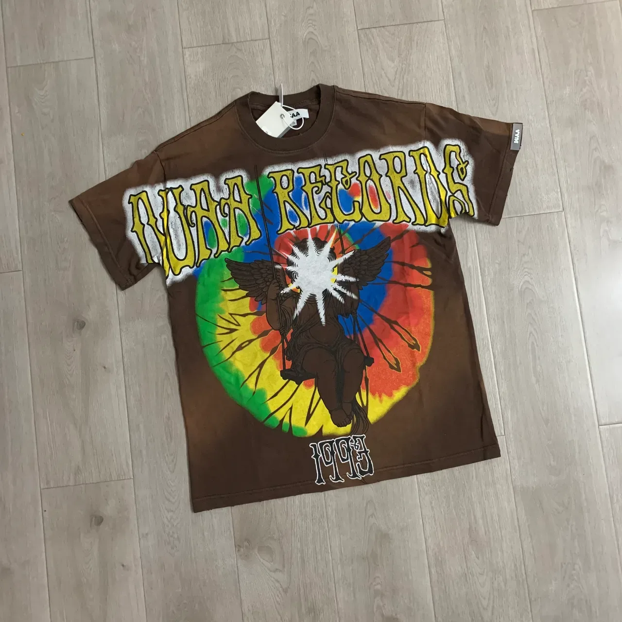 DUAA Records Graphic Print Brown Tie-Dye T-Shirt 5