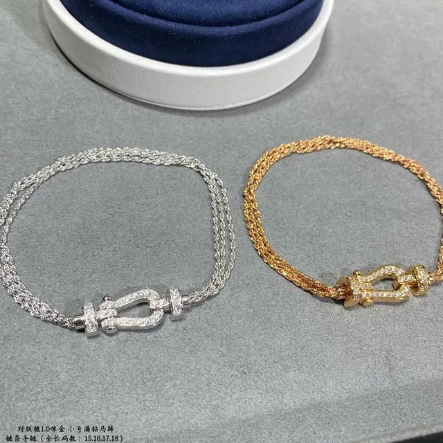 Dual-Tone Pavé Horseshoe Clasp Chain Bracelets 5