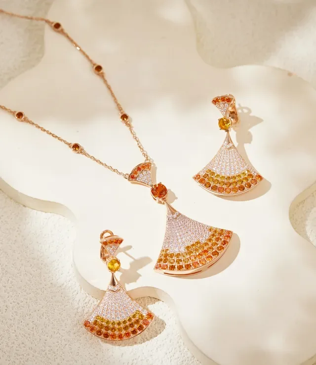 Fan-Shaped Gradient Gemstone Pavé Earrings 2