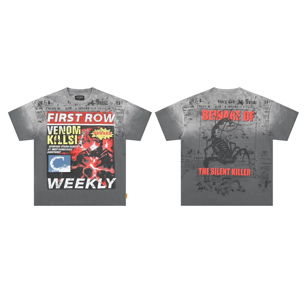 FIRST ROW Graphic Print Distressed Gray T-Shirt 2