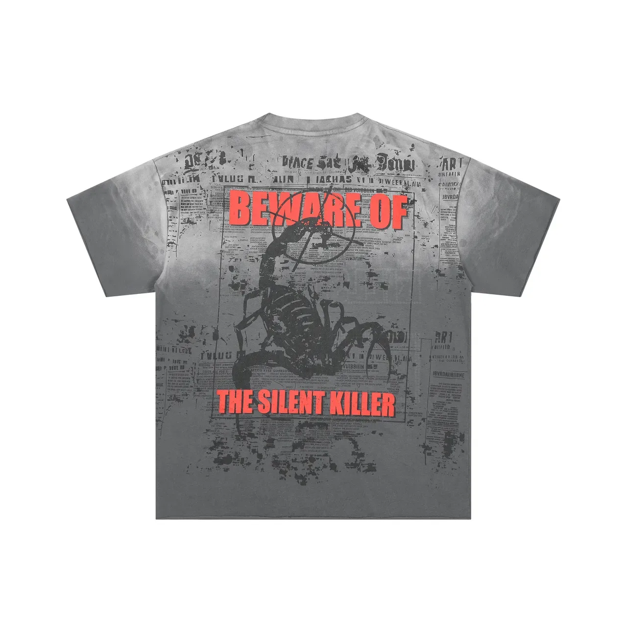 FIRST ROW Graphic Print Distressed Gray T-Shirt 3