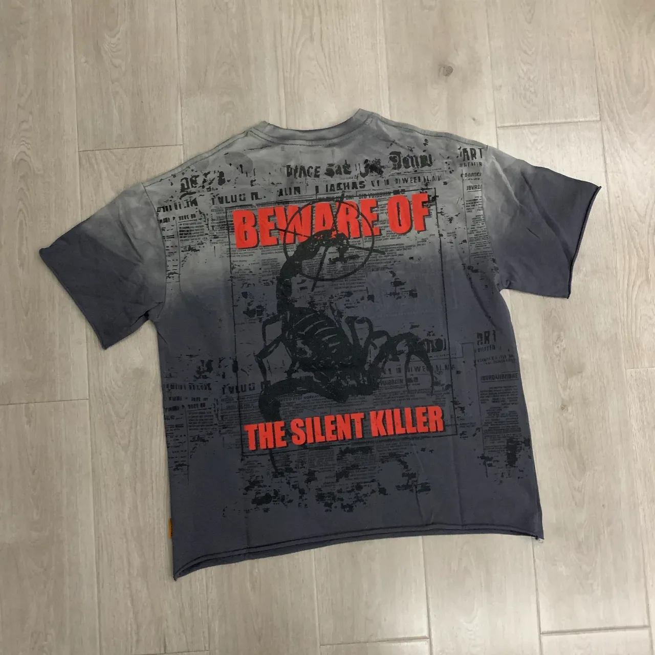 FIRST ROW Graphic Print Distressed Gray T-Shirt 6